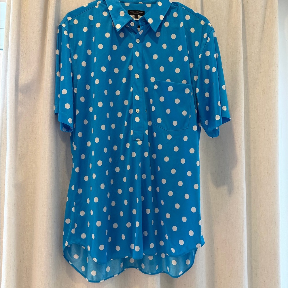 NWOT Comme des Garcons Blue and White Polka Dot Shirt